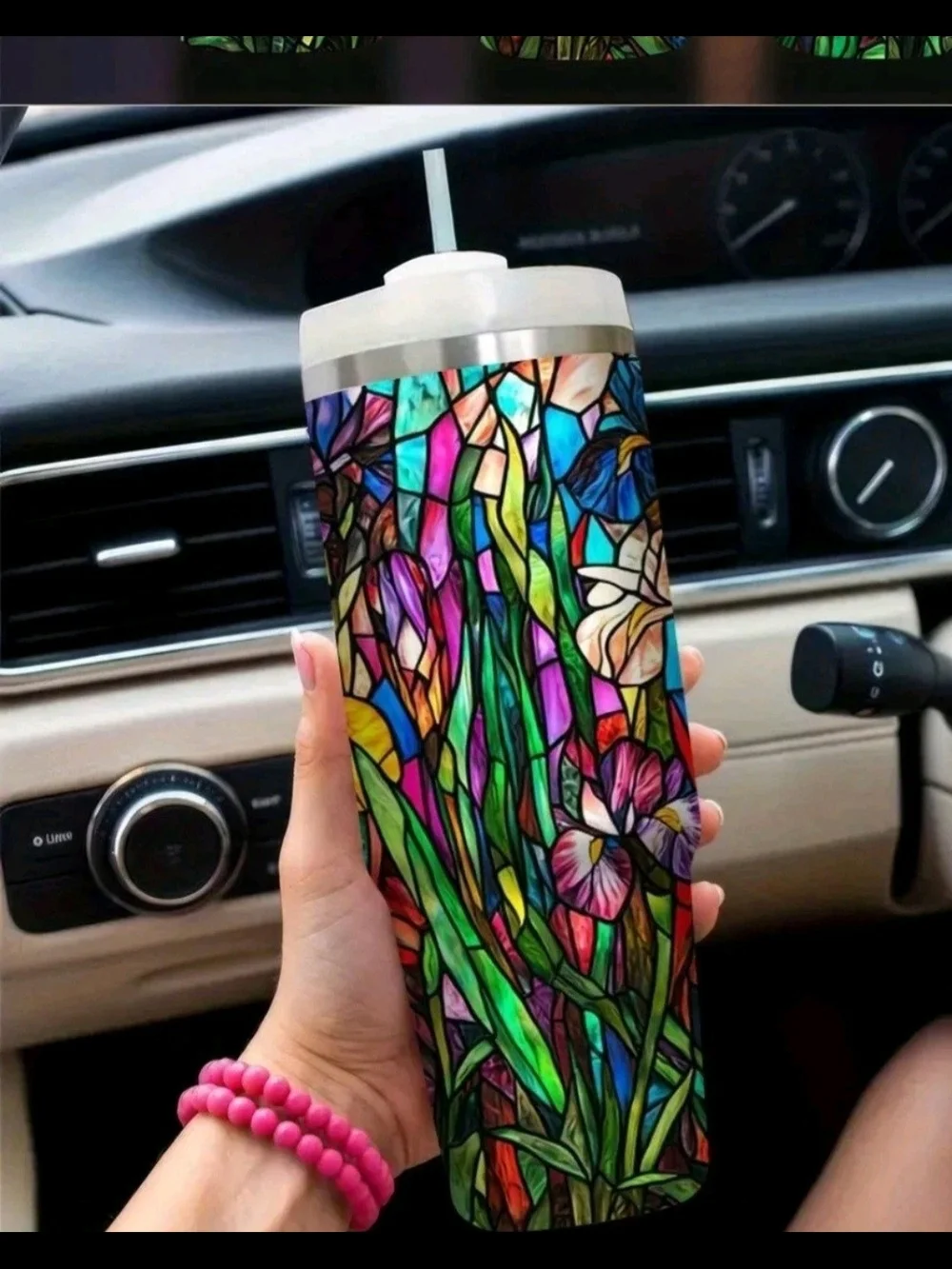 30 Oz. Stained Glass Look Floral Stainless Steel Tumbler 